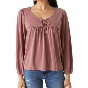 Lucky Brand Sandwash Scoop Neck Tie Top